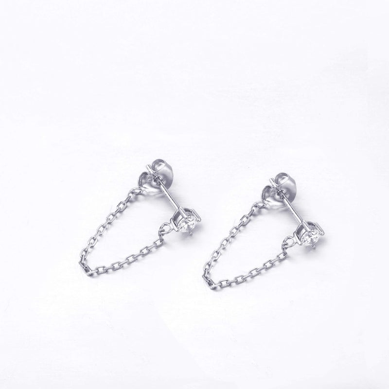S.Leaf Cubic Zirconia Stud Earrings with Chain Sterling Silver Dangle Earrings for Women (cz-silver) - Image 5